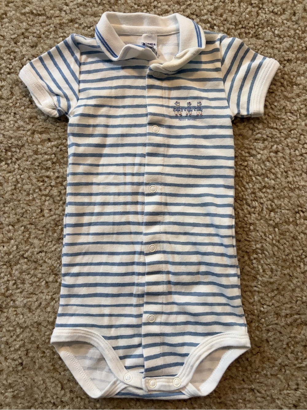 Petit Bateau Blue White Striped Polo Romper One-Piece Breton Baby 6M